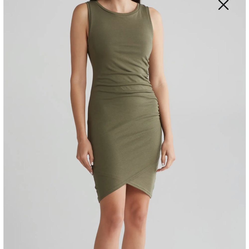 Leith Ruched Body-Con Sleeveless dress, Small, Green Charcoal Heather